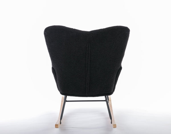 English Elm 050-teddy Fabric Glider Rocking Chair Plush Nursery Accent Seat with Wooden Base W527P176791
