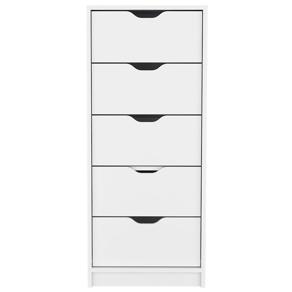 English Elm Dresser Kamran - Slim Five-Drawer Storage Solution In Crisp White Finish For Modern Spaces B092122837
