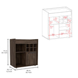 English Elm Bar Cabinet Dext, Two Concealed Shelves, Six Wine Cubbies, Dark Walnut Finish