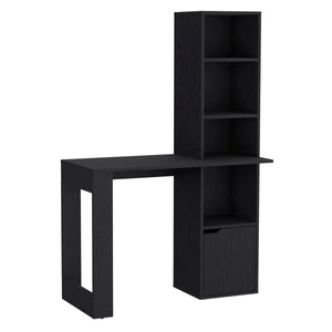 English Elm Office Desk Aragon with Integrated Four-Tier Bookcase and Concealed Lower Cabinet for Organized Workspaces Black B092123143