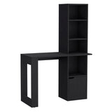 English Elm Office Desk Aragon With Four-Tier Bookcase and Lower Cabinet, Black Wengue Finish