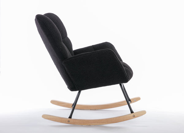 English Elm 050-teddy Fabric Glider Rocking Chair Plush Nursery Accent Seat with Wooden Base W527P176791