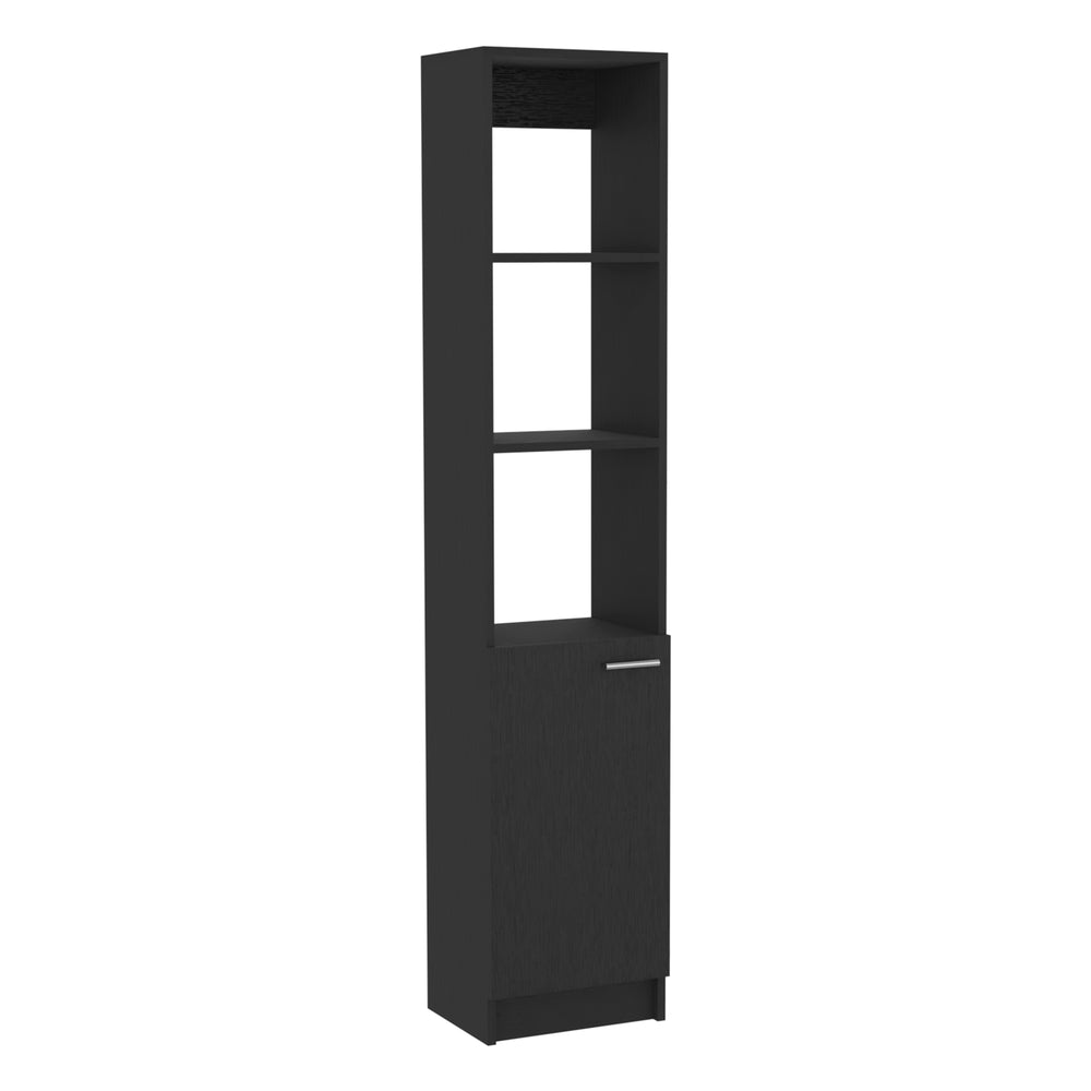 English Elm Linen Cabinet Emmett with 3 Open Shelves and Lower Storage Cabinet, 63.8" Tall Durable Pine Finish Black B092123331