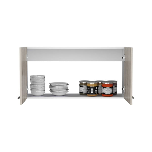 English Elm Wall Cabinet Toran - Sleek Two-Shelf Design In White & Light Gray For Modern Storage Solutions B092123088-GIGA