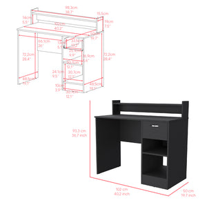 English Elm Computer Desk Delmar With Open Storage Shelves and Single Drawer, Black Wengue Finish