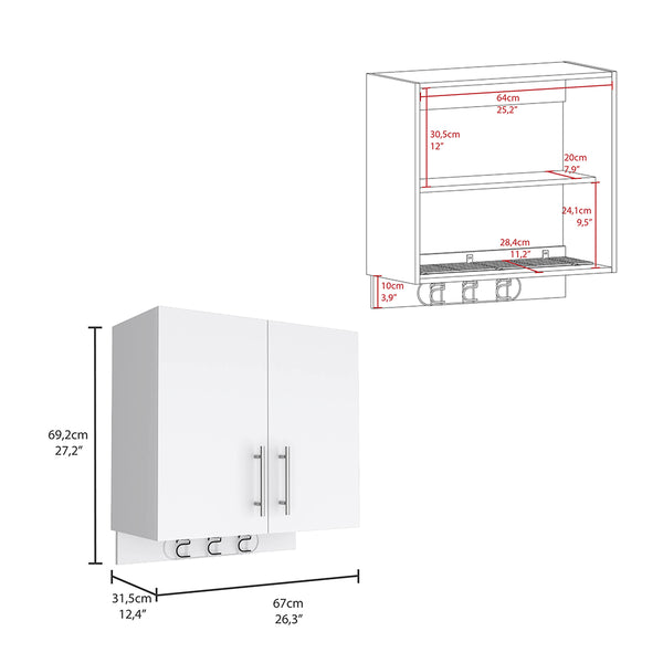 English Elm Wall Wall Storage Cabinet Alikuri Four-Compartment White Particle Board Versatile 29.13x24x4" B092123122