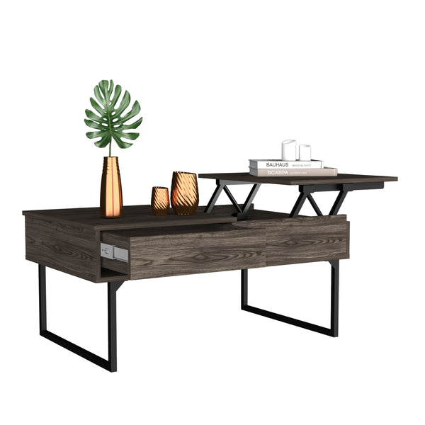 English Elm Lift Top Coffee Table Mercuri with Hidden Storage and Locking Casters, Durable Particleboard Design Brown B092123095