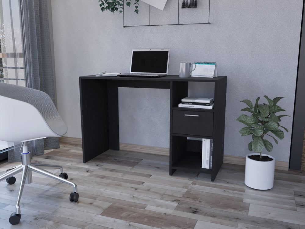 English Elm Computer Desk Odessa – Sleek Black Wengue Finish With Drawer & Open Storage For Small Spaces B092123157