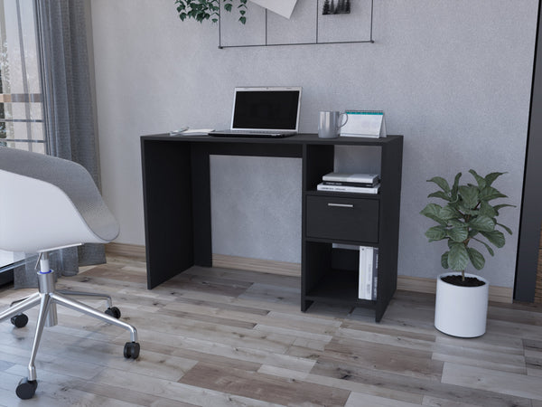 English Elm Computer Desk Odessa – Sleek Black Wengue Finish With Drawer & Open Storage For Small Spaces B092123157