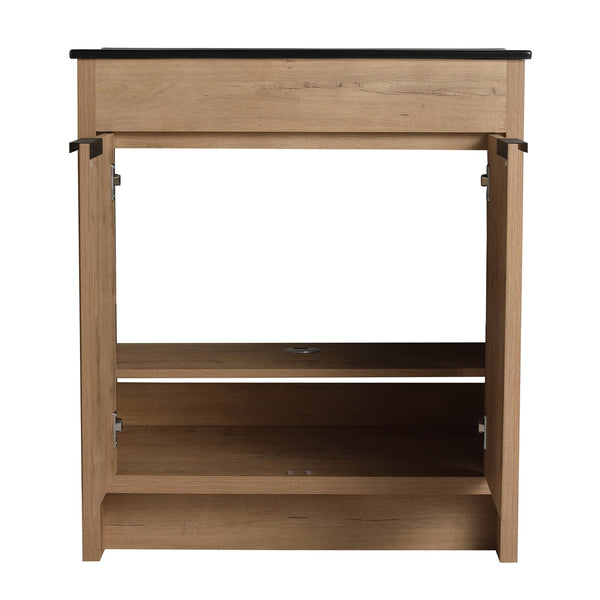 English Elm 30" Freestanding Bathroom Vanity With Black Ceramic Basin & Soft-Close Doors For Modern Spaces W999S00103