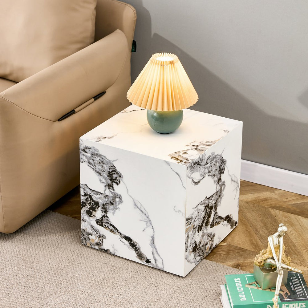 English Elm Modern Cube Coffee Table - Stylish White Mdf With Textured Design For Small Spaces & Living Rooms W1151P194276
