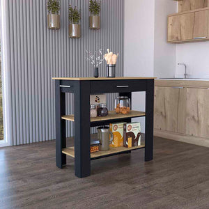 English Elm Kitchen Island 40 Inches Dozza With Two Shelves, Modern Black Wengue & Light Oak Finish Design B092123276