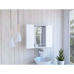 English Elm Medicine Cabinet Hops - Stylish Double Door Mirror With External Shelf In Classic White Finish B092122952