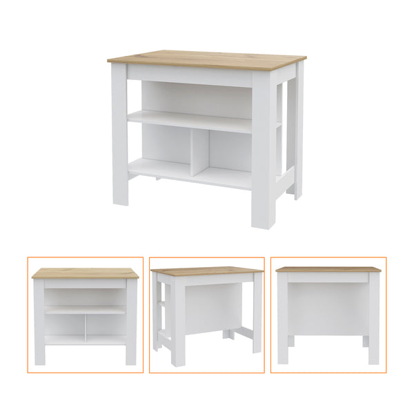 English Elm Kitchen Island Dozza: Modern White & Light Oak Design With 3 Shelves For Stylish & Efficient Storage B092122906