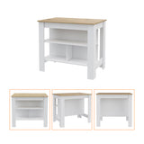 English Elm Kitchen Island Dozza, Three Shelves, White / Light Oak Finish