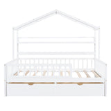 English Elm Wooden Full Size House Bed With 2 Drawers,Kids Bed With Storage Shelf, White