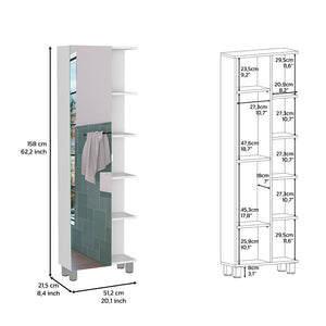 English Elm Mirror Linen Cabinet Reno 62" Tall Mirrored Door with Four Open Shelves and Adjustable Interior Storage White B092123061