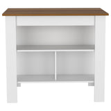 English Elm Kitchen Island Dozza, Three Shelves, White / Walnut Finish