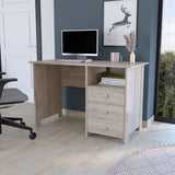 English Elm Writing Desk Brentwood With Three Drawers and Open Storage Shelf, Light Gray Finish