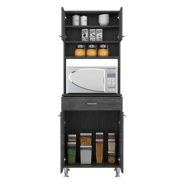 English Elm Pantry Piacenza multifunctional kitchen cabinet with microwave space, drawer, shelves for organized storage Gray B092123092