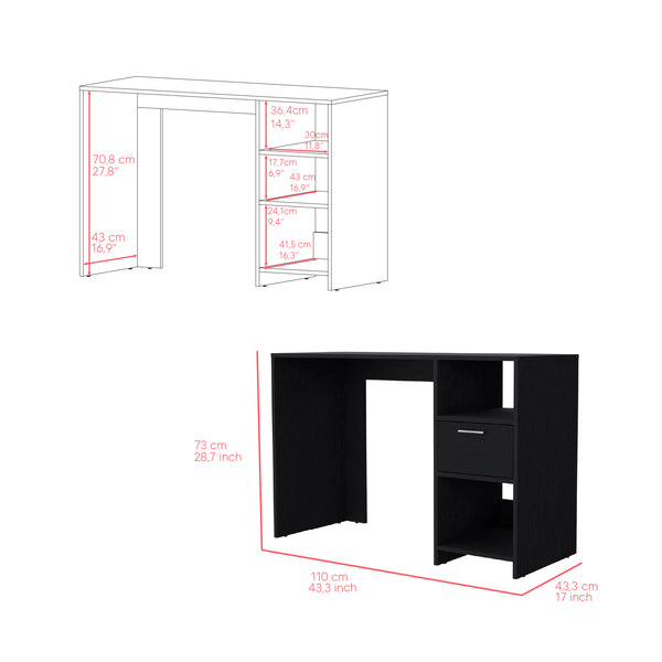English Elm Computer Desk Odessa – Sleek Black Wengue Finish With Drawer & Open Storage For Small Spaces B092123157