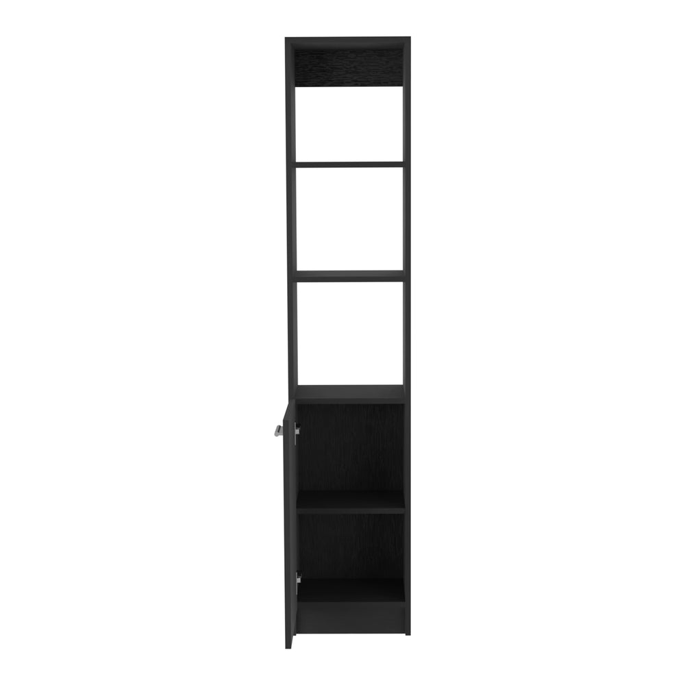 English Elm Linen Cabinet Emmett with 3 Open Shelves and Lower Storage Cabinet, 63.8" Tall Durable Pine Finish Black B092123331
