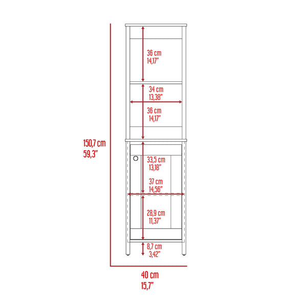English Elm Linen Cabinet Jannes – Scandinavian-Style Storage With Open Shelves & Single Door In Light Oak/White Finish B092122959