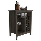 English Elm Bar Cabinet Castle, One Open Shelf, Six Wine Cubbies, Carbon Espresso Finish