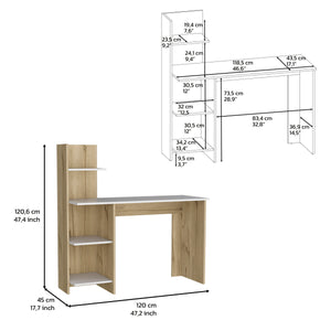 English Elm Desk Wichita, Four Shelves, Light Oak / White Finish