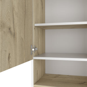 English Elm Medicine Cabinet Porto - Modern Light Oak & White Finish With Soft-Close Door & Open Shelf Storage B092123052