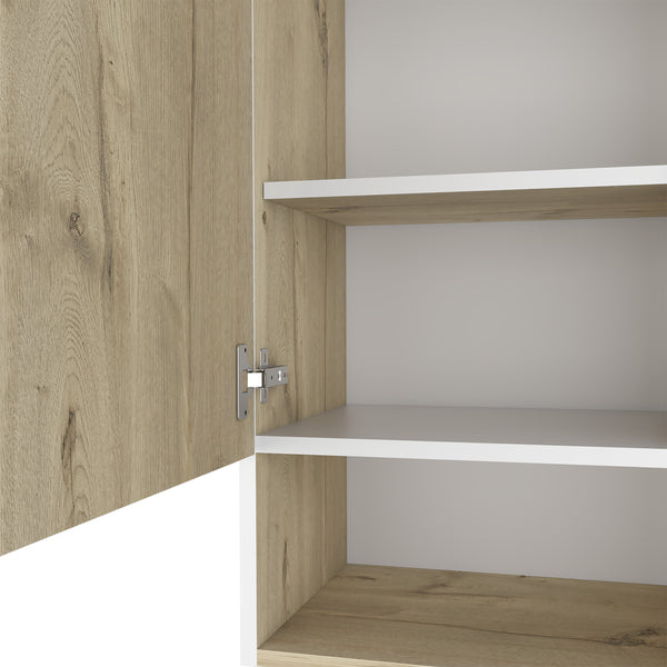 English Elm Medicine Cabinet Porto - Modern Light Oak & White Finish With Soft-Close Door & Open Shelf Storage B092123052