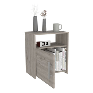 English Elm Nightstand Cuarzz: Modern Light Gray Compact Storage Solution For Minimalist Bedroom Elegance B092122897