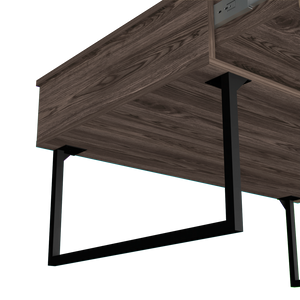 English Elm Lift Top Coffee Table With Drawer Vezu, Dark Walnut Finish