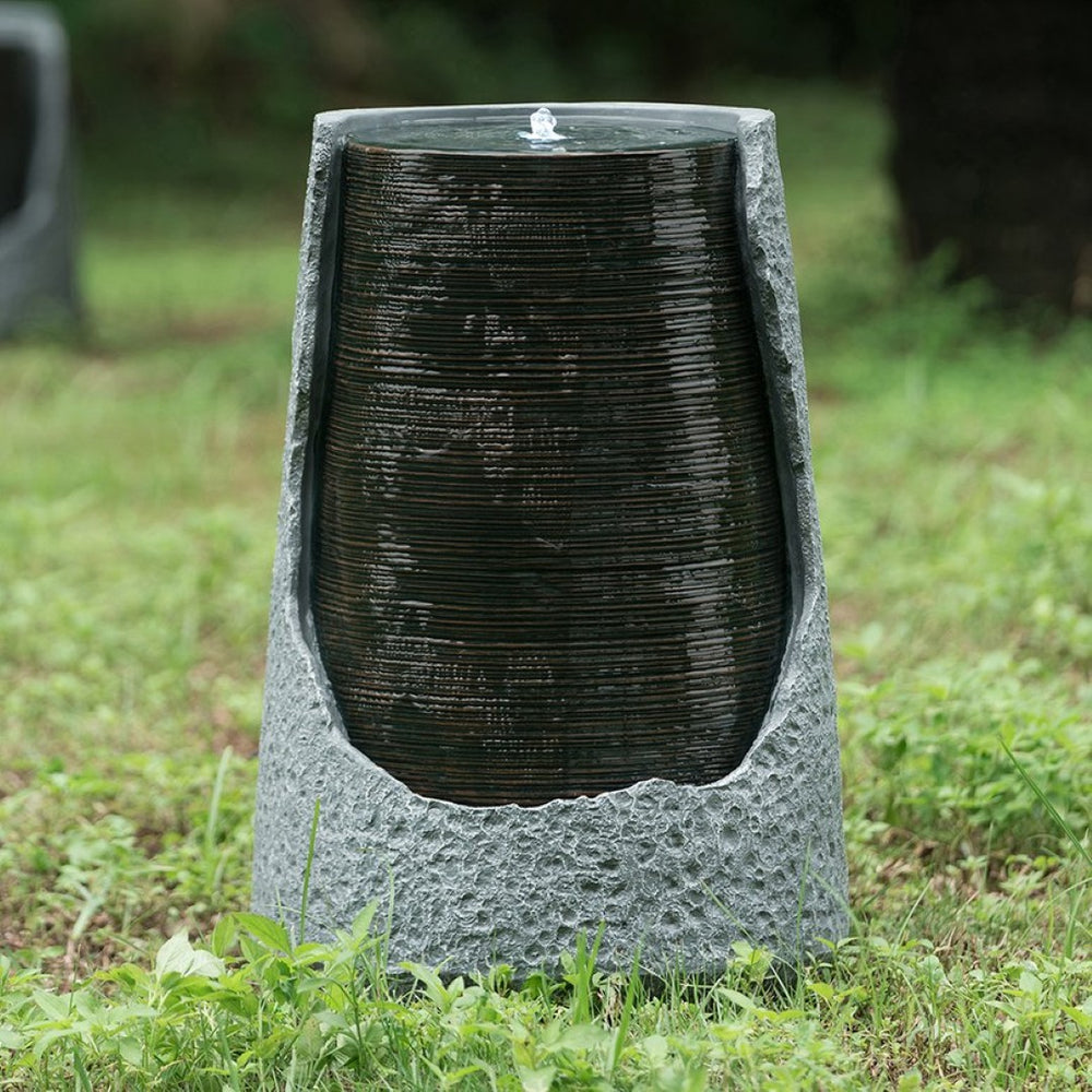 English Elm 17x17x26" Polyresin Broken Urn Garden Fountain with Integrated Light for Patio or Porch W2078124789