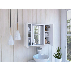 English Elm Medicine Cabinet Hops - Stylish Double Door Mirror With External Shelf In Classic White Finish B092122952