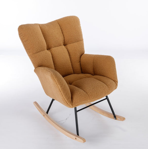 English Elm 050-teddy Fabric Glider Rocking Chair Plush Nursery Accent Seat with Wooden Base W527P176785