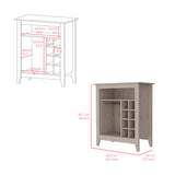 English Elm Bar Cabinet Castle, One Open Shelf, Six Wine Cubbies, Light Gray Finish