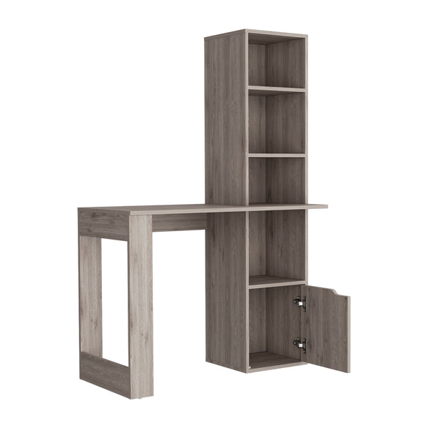 English Elm Computer Desk With Storage Cabinet & 4-Tier Bookcase - Light Gray, Space-Saving Workstation Solution B092123136