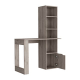 English Elm Computer Desk With Single Door Cabinet and 4-Tier Shelf Bicknell, Light Gray Finish