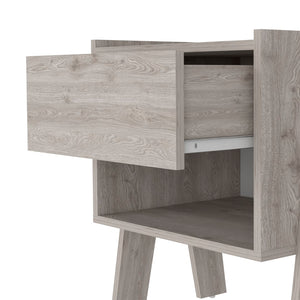 English Elm Nightstand Ferku, Open Shelf, One Drawer, Light Gray Finish