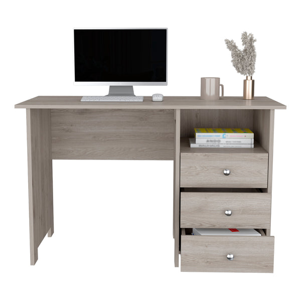 English Elm Writing Desk Brentwood Light Gray Finish — 47.2" Worksurface, 3 Drawers & Open Shelf for Organized Productivity B092123154