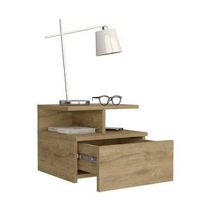 English Elm Floating Nightstand Flopini wall-mounted bedside table with drawer, space-saving shelf, durable design Beige B092123164
