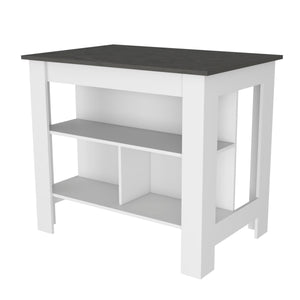 English Elm Kitchen Island Dozza, Three Shelves, White / Onyx Finish