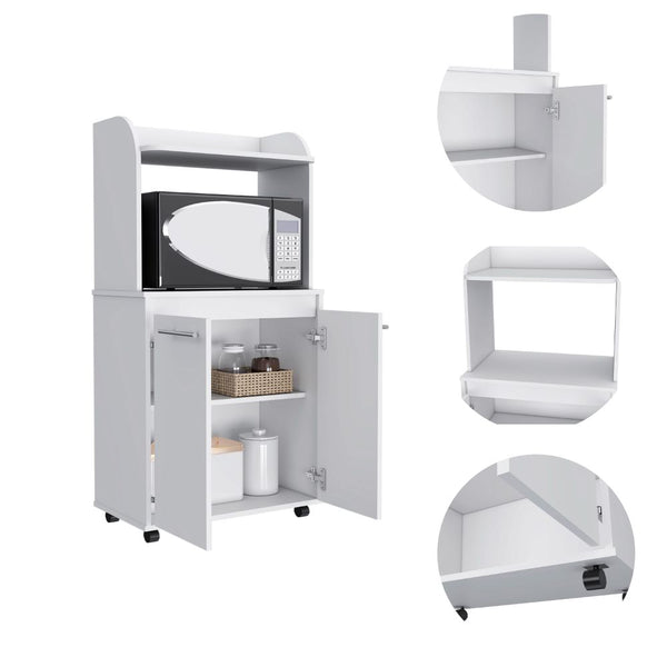 English Elm Kitchen Cart Totti with Microwave Shelf, Rolling Double-Door Storage Cabinet and Spacious Countertop White B092122827