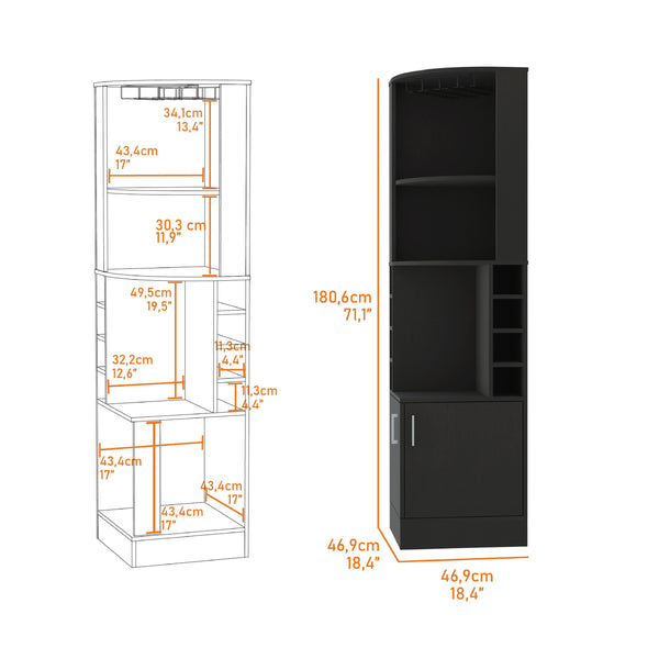 English Elm Bar Cabinet Papprika - Stylish Black Wengue Finish With 8 Wine Cubbies & Double Door Storage Solution B092122822