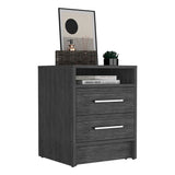 Nightstand Cartiz with 2 Drawers, Open Shelf, Smokey Oak Finish - Elegant Storage and Display Solution