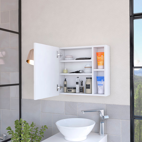 English Elm Medicine Cabinet Viking - Stylish White Finish, 3 Internal Shelves, Mirror Door & 2 External Storage Spaces B092123098