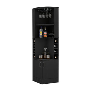 English Elm Bar Cabinet Papprika - Stylish Black Wengue Finish With 8 Wine Cubbies & Double Door Storage Solution B092122822