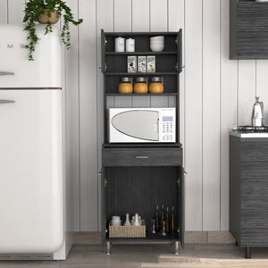 English Elm Pantry Piacenza multifunctional kitchen cabinet with microwave space, drawer, shelves for organized storage Gray B092123092