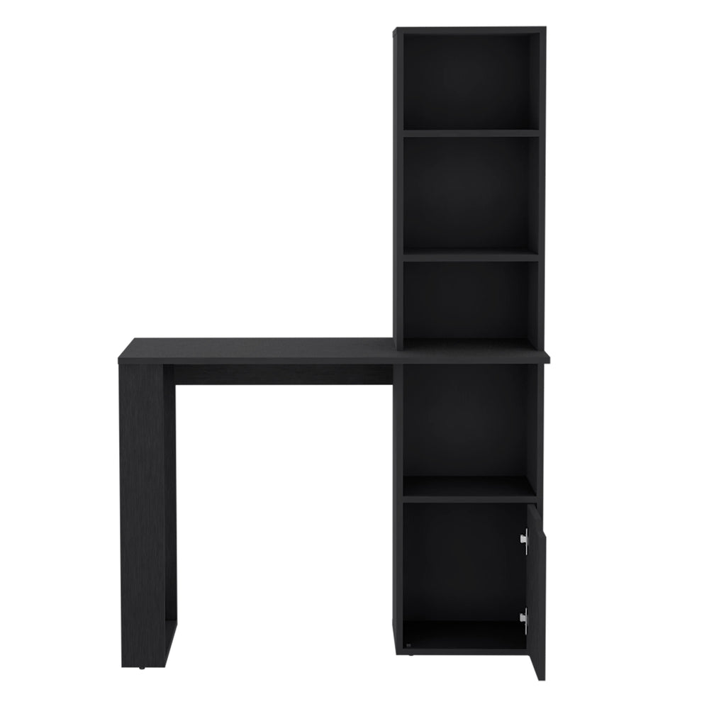English Elm Office Desk Aragon with Integrated Four-Tier Bookcase and Concealed Lower Cabinet for Organized Workspaces Black B092123143